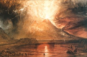 The destruction of Pompeii as Mt Vesuvius erupts in 79 C.E.